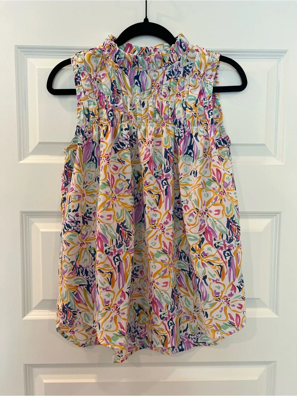 Jodifl Floral Mock Neck Sleeveless Blouse Top Small Smocked Boho Spring S